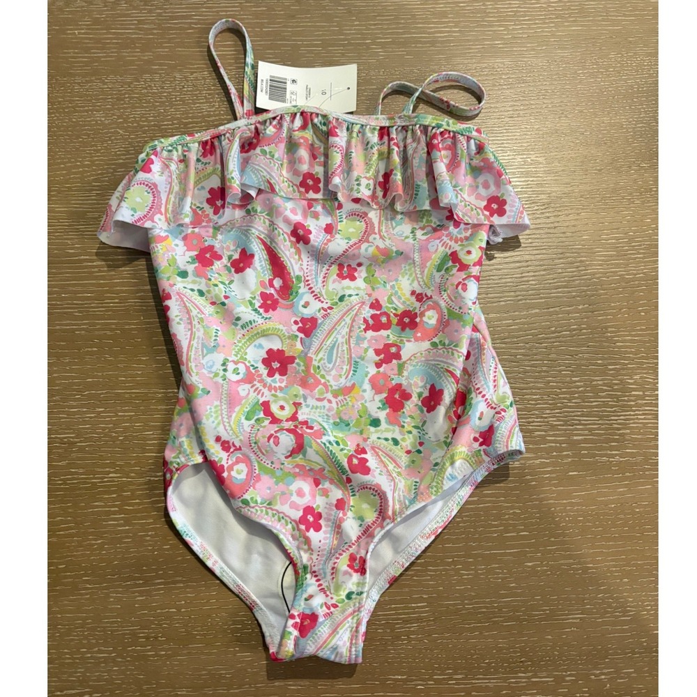 Crown & Ivy Kids Girls One Piece Swimsuit Size 10 Floral Paisley Ruffle NWT